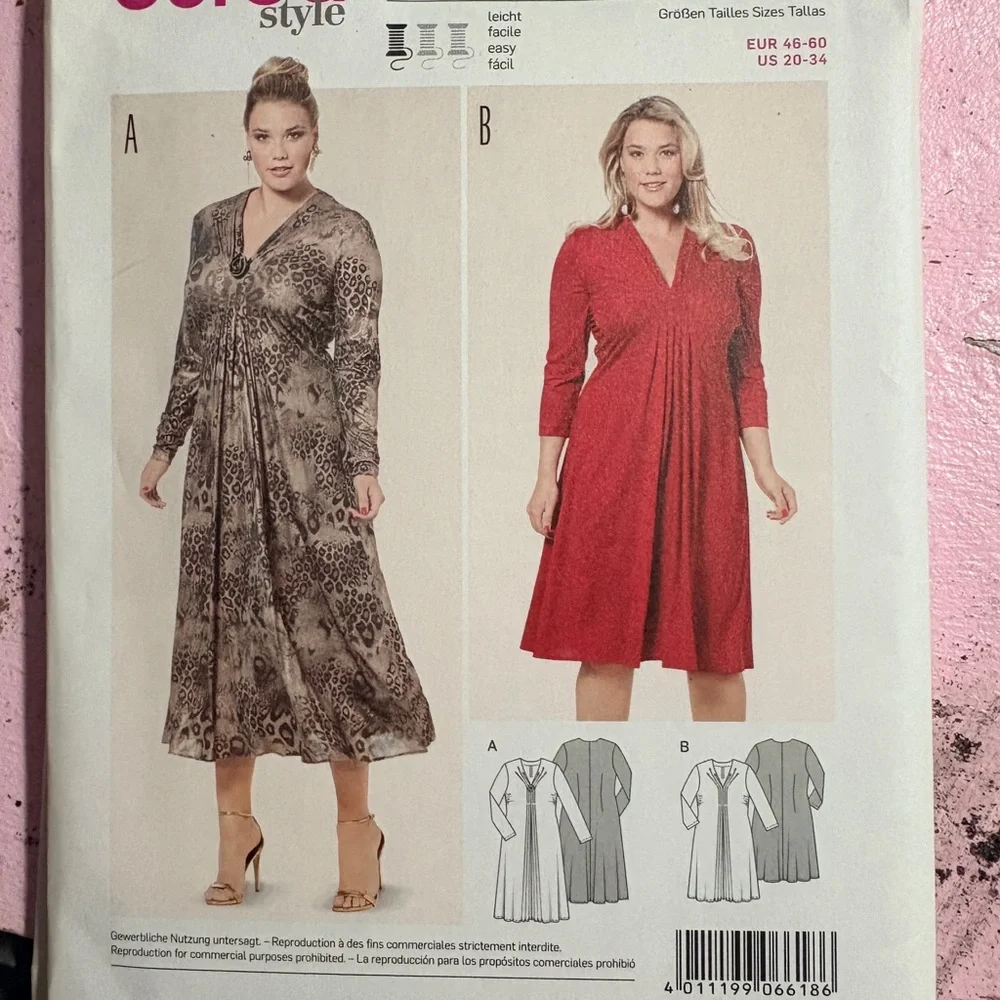 BN UNCUT BURDA 6618 CINCHED V-NECK FORMAL PLUS SIZE DRESS SEWING PATTERN